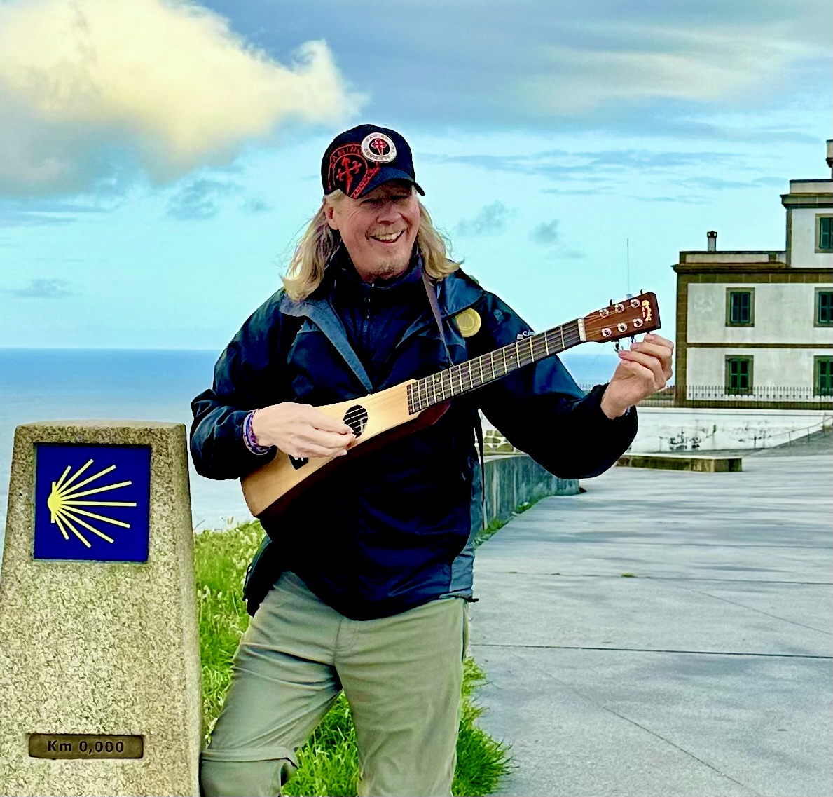 Dave Hall at Km 0,000 of the Camino de Santiago
